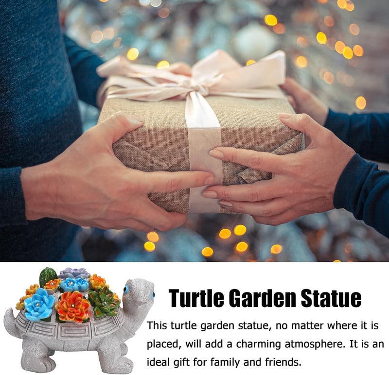 halp·ssfm Solar Garden Turtle Statues 7 LED Lights Outdoor Decor Turtle with Succulent Resin Sculpture Patio Porch Balcony Yard Lawn Art Decor Birthday Father's Day Gifts for Women Grandma Housewarming Gifts - Image 2